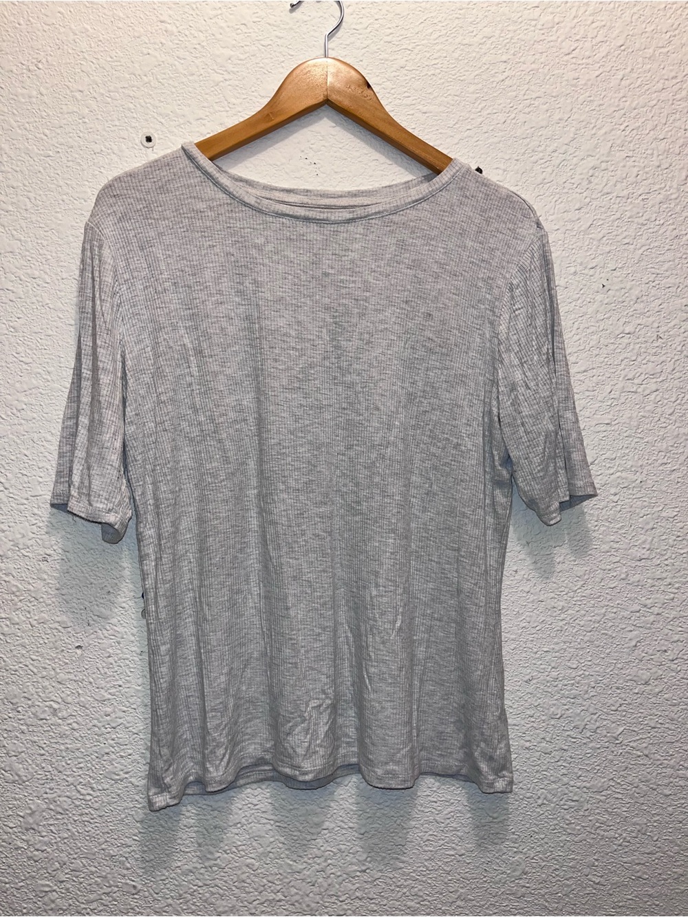 Nine West Light Gray Ribbed Short Sleeve Tee
